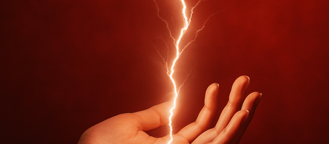 Main de foudre rouge étincelante