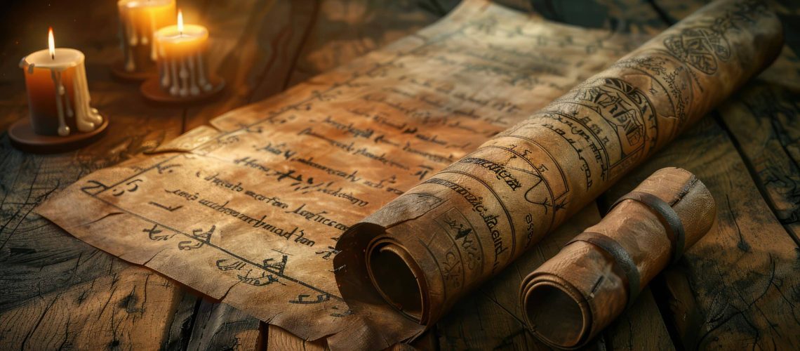 vue-d-un-ancien-rouleau-de-papier-pour-l-ecriture-et-la-documentation-min